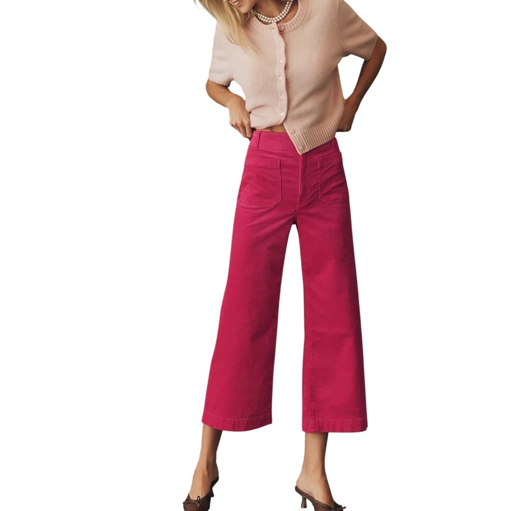 Maeve by Anthropologie The Colette Wide Leg Corduroy Pants Pink Size 32 Cropped